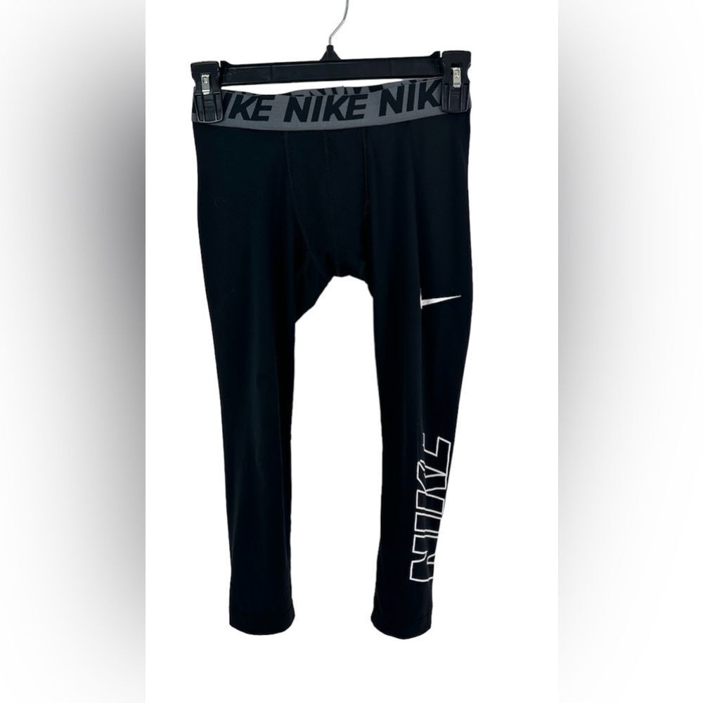 Nike Tights Youth Medium 3/4 Length Logo Swoosh Dri Fit Football Black